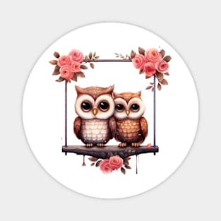 Valentine Owl Couple On Swing Magnet